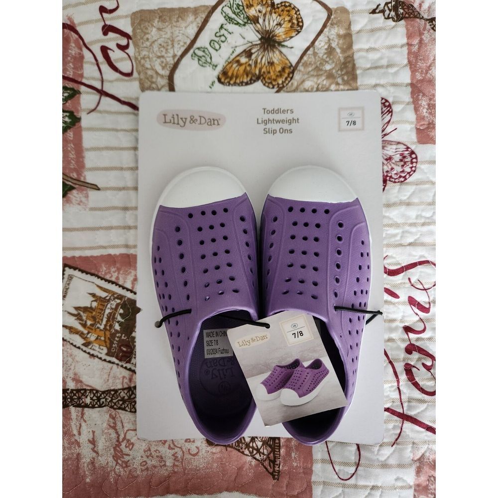 Lily & Dan Girl's Lightweight Slip On Water Shoes Beach Pool Sandals  Purple 7/8